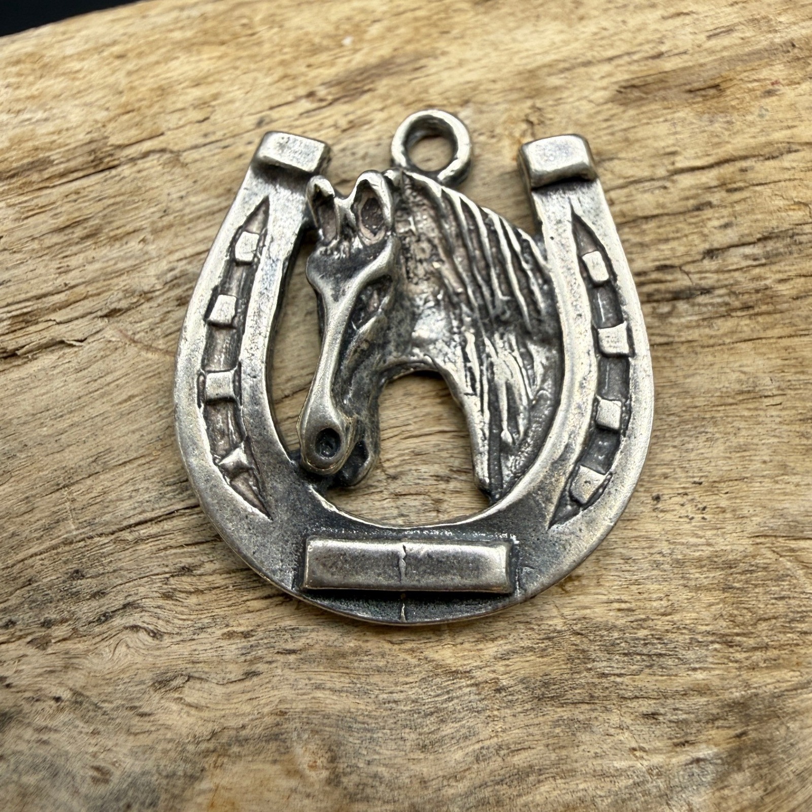 Vintage Sterling Silver Horse Head Horseshoe Pendant Equestrian Charm 3g